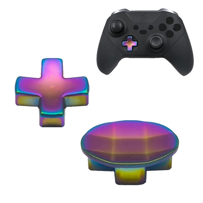 Anglepingping Store 2 Pack Metal D-Pads for Xbox One Elite Series 2 ,Standard D pad and Faceted D Pad Replacement Accessories for Xbox One Elite Series 2 Cord Controller(Rainbow) - Image 1
